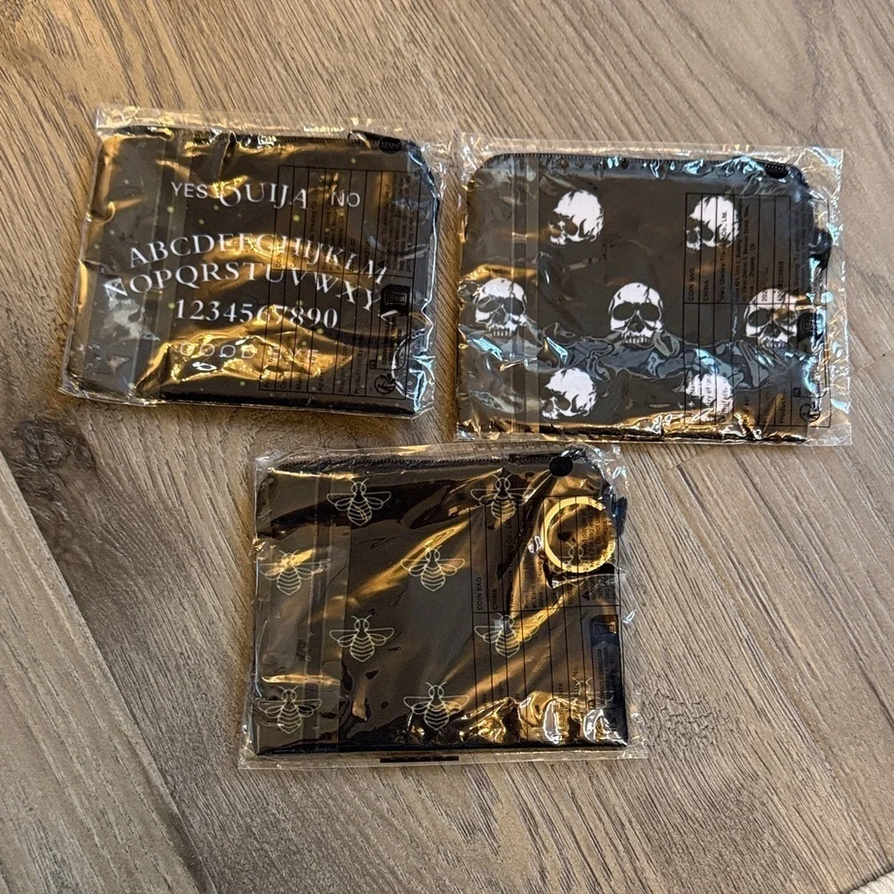 Set of 3 small zipper pouches goth nwt